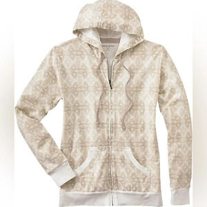 Woolrich Rohana Zip Hoodie Coral White Geometric Print Cotton XS